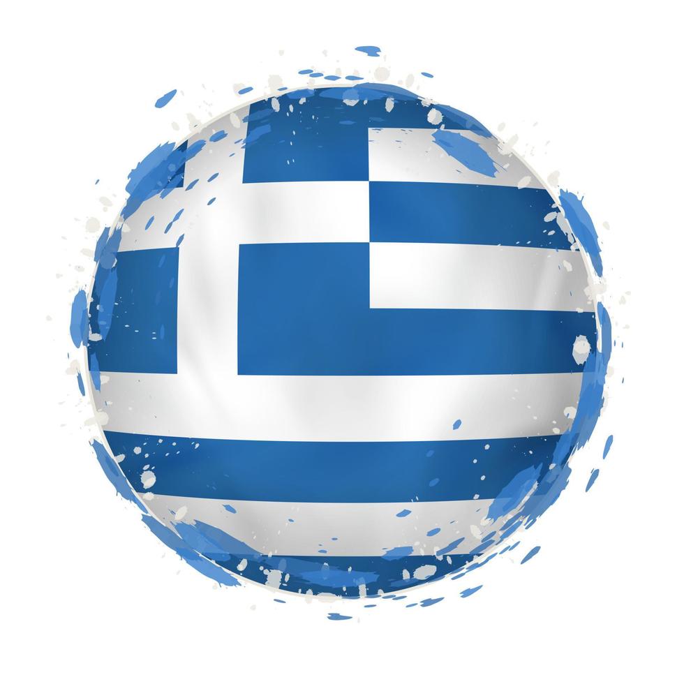 Round grunge flag of Greece with splashes in flag color. vector