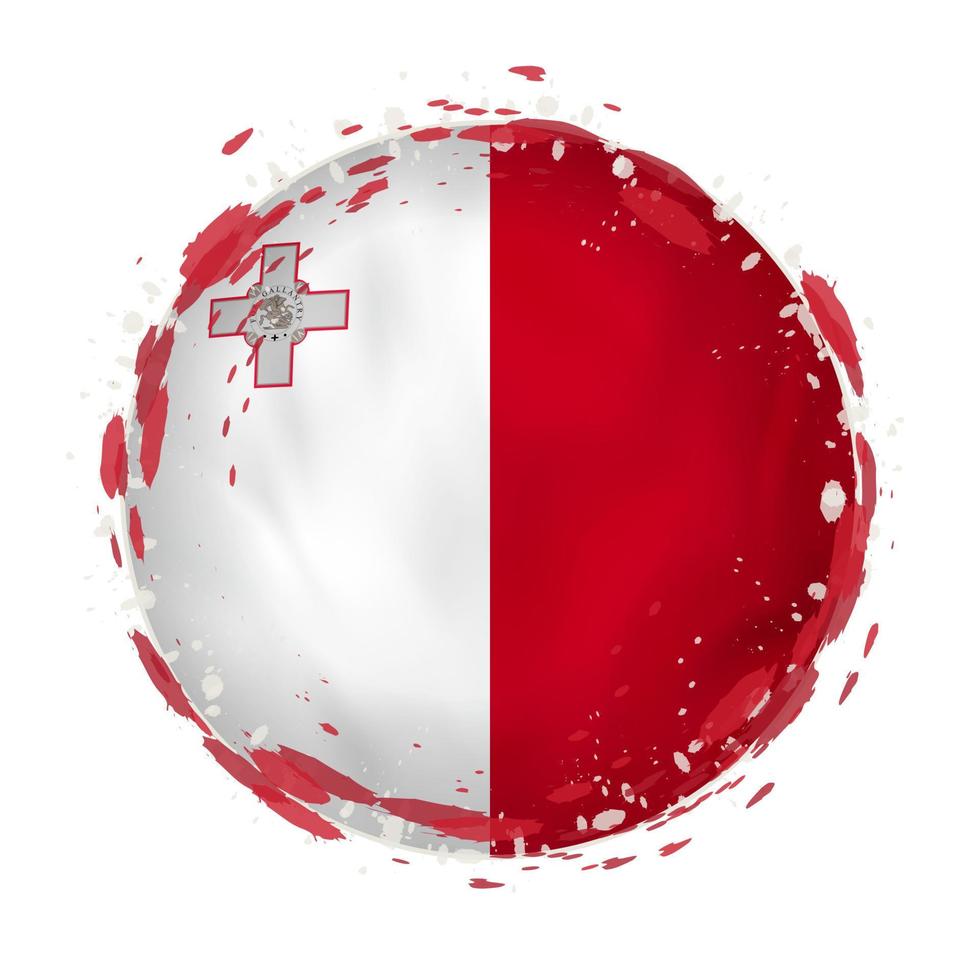 Round grunge flag of Malta with splashes in flag color. vector