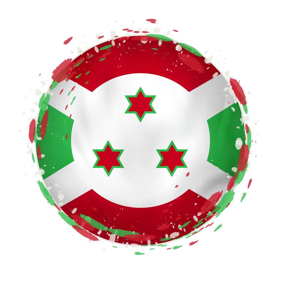 redondo grunge bandera de Burundi con salpicaduras en bandera color. vector