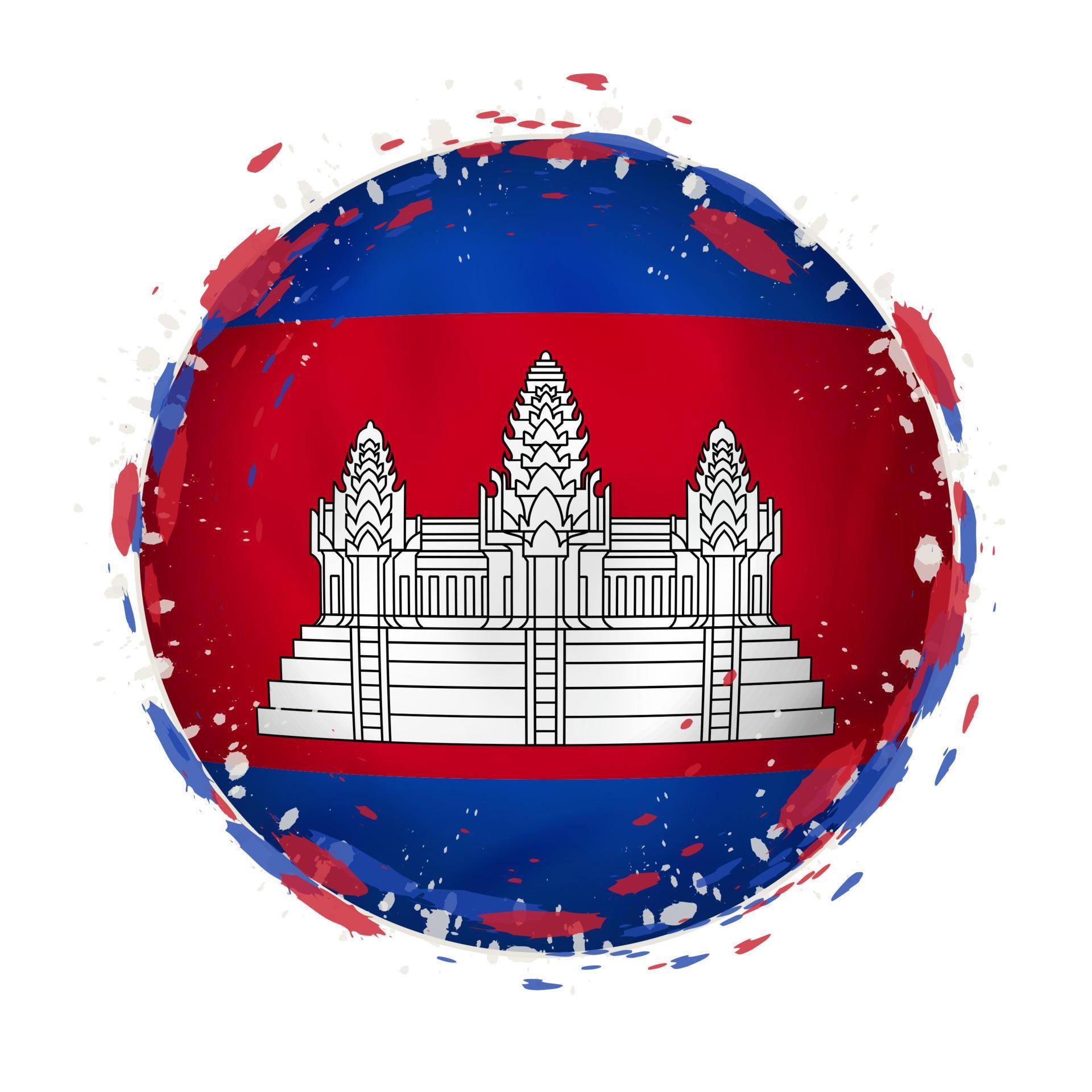 Round Grunge Flag Of Cambodia With Splashes In Flag Color 20254749 Round Grunge Flag Of Cambodia With Splashes In Flag Color Vector