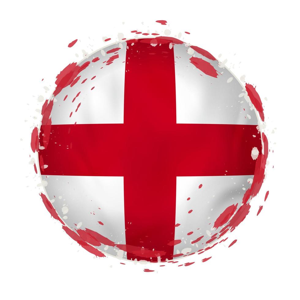 Round grunge flag of England with splashes in flag color. vector