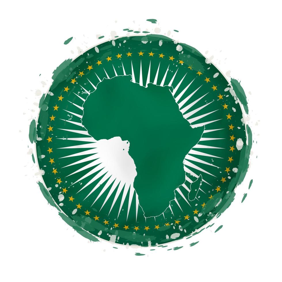 Round grunge flag of African Union with splashes in flag color. vector