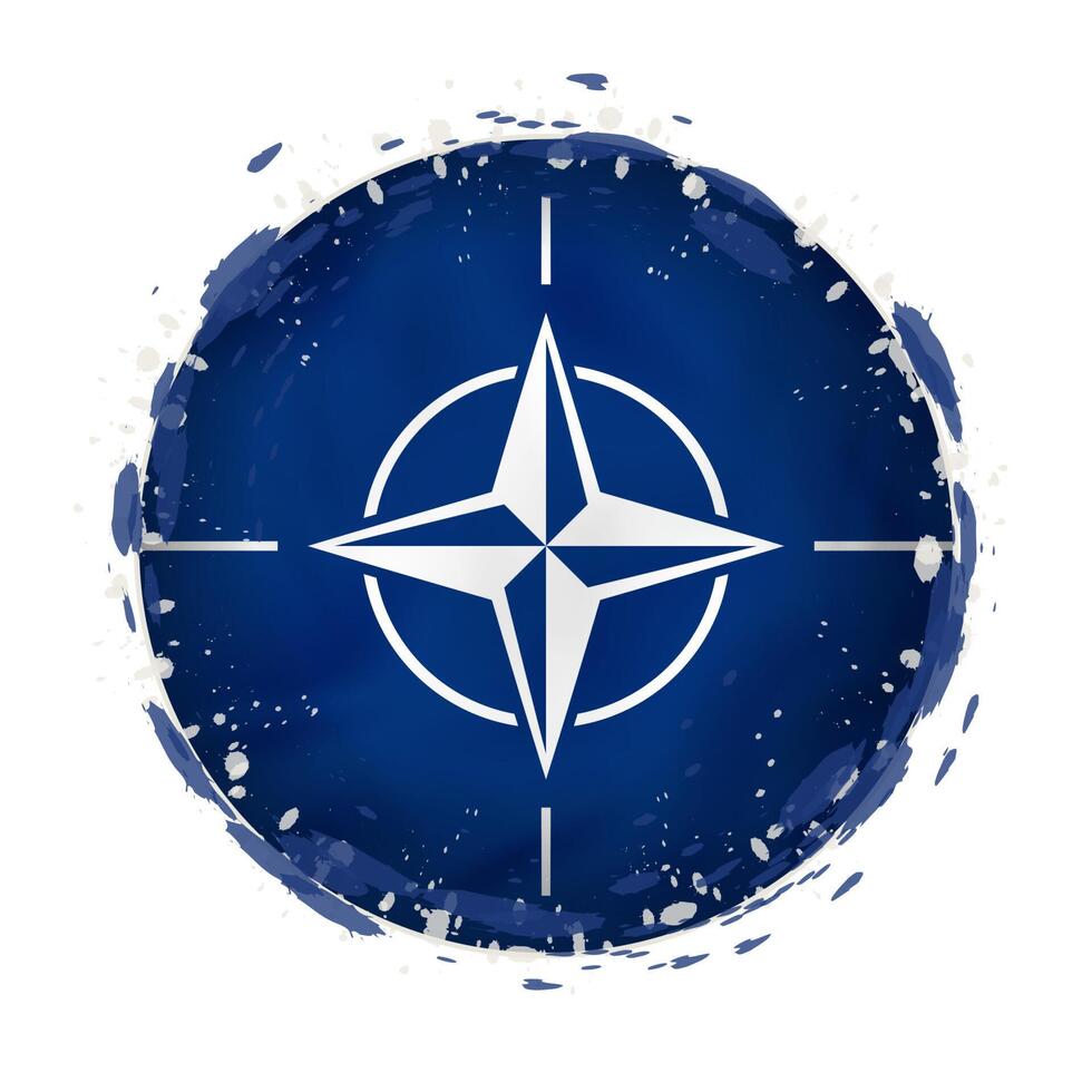 Round grunge flag of Nato with splashes in flag color. vector