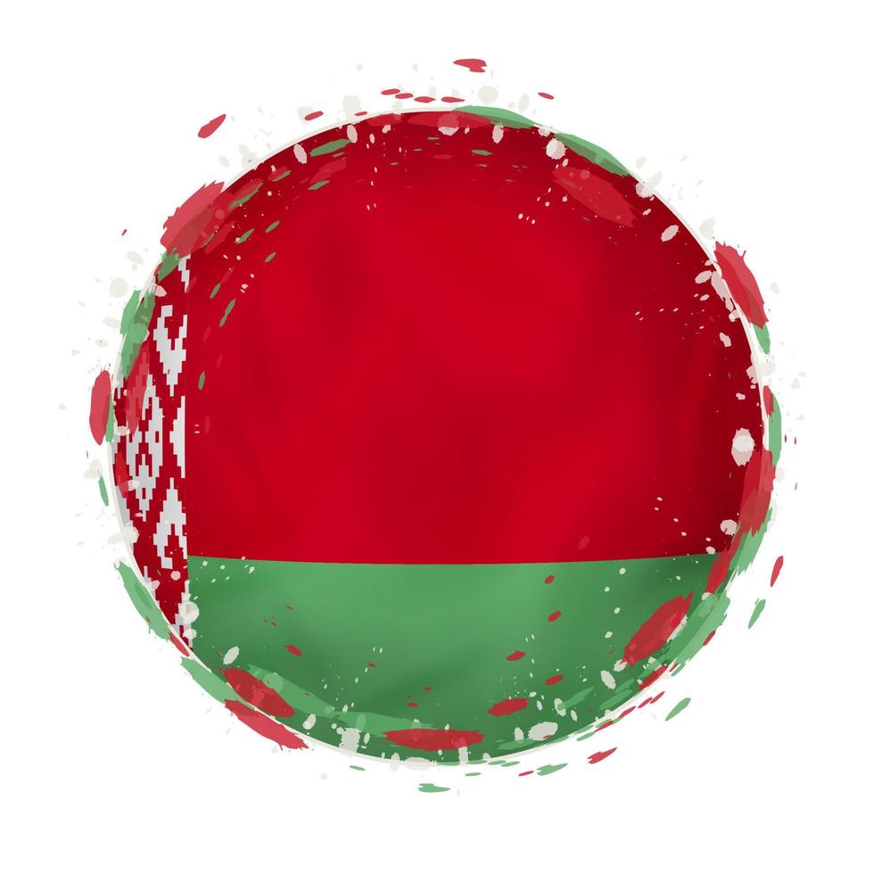 Round grunge flag of Belarus with splashes in flag color. vector