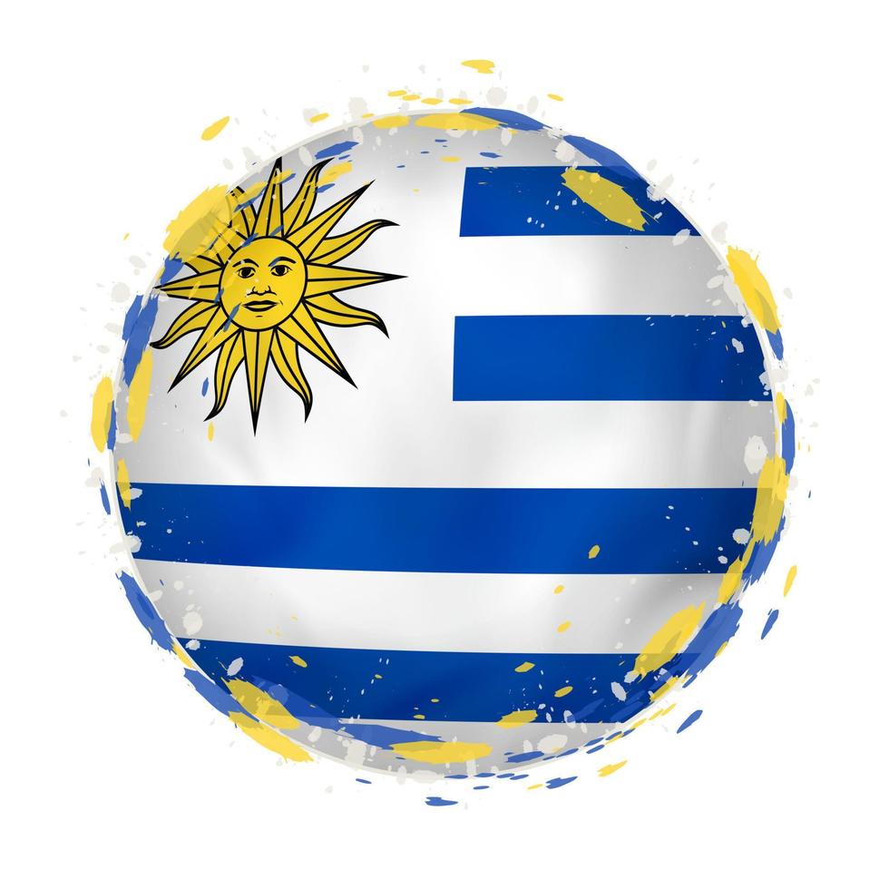 Round grunge flag of Uruguay with splashes in flag color. vector