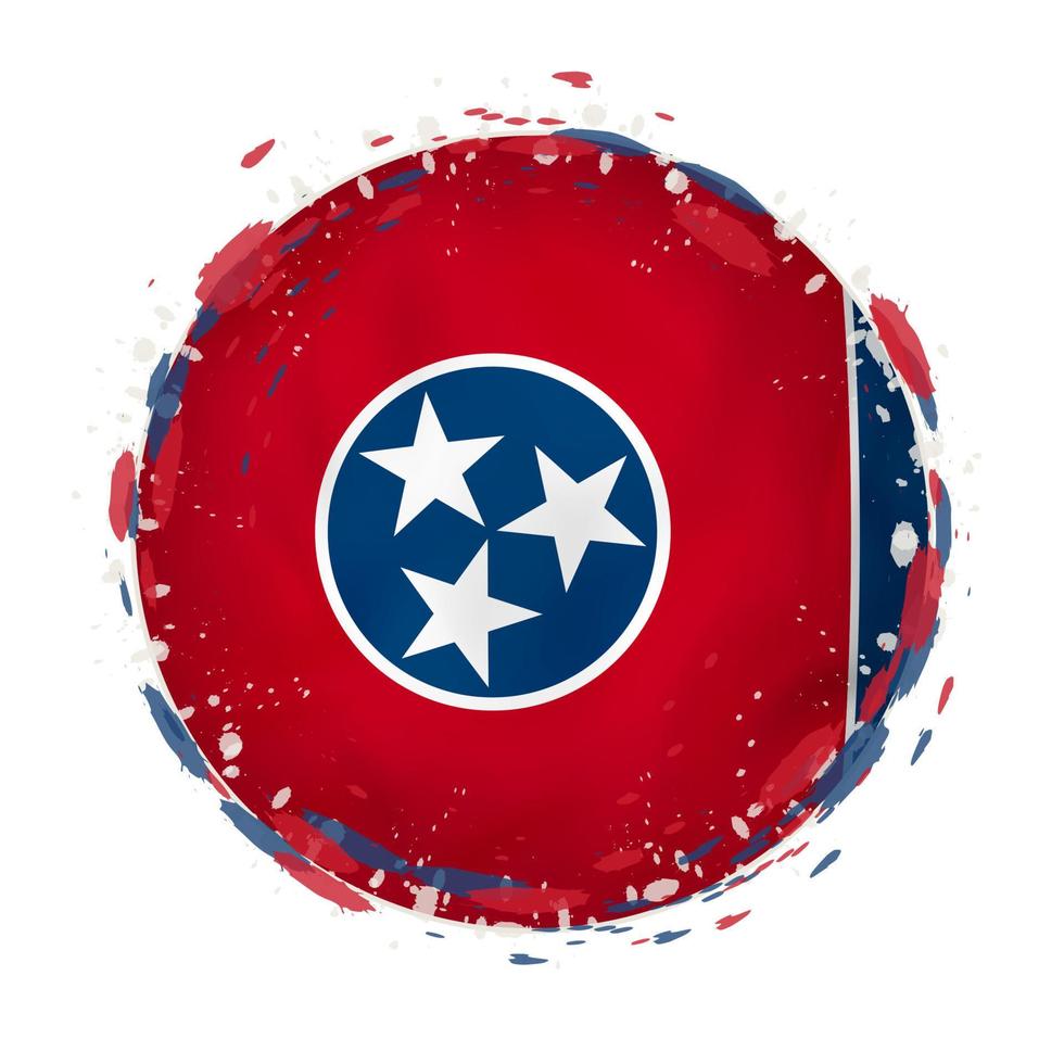 Round grunge flag of Tennessee US state with splashes in flag color. vector