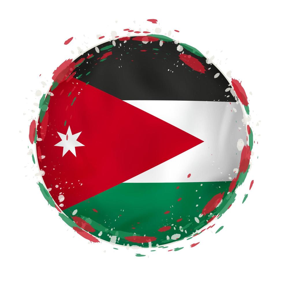 Round grunge flag of Jordan with splashes in flag color. vector