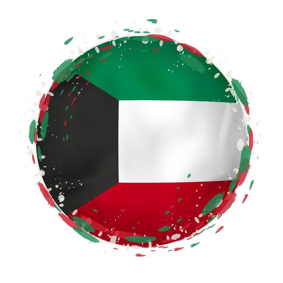 Round grunge flag of Kuwait with splashes in flag color. vector