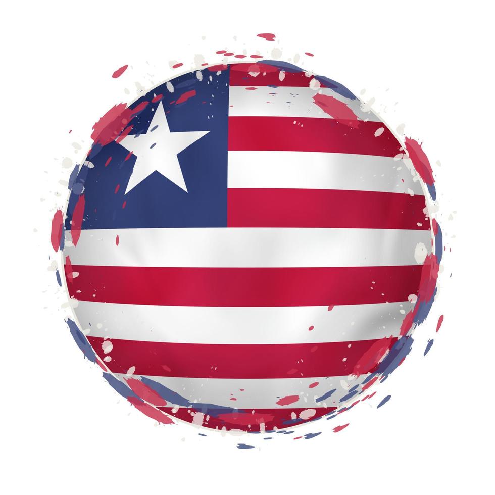 Round grunge flag of Liberia with splashes in flag color. vector