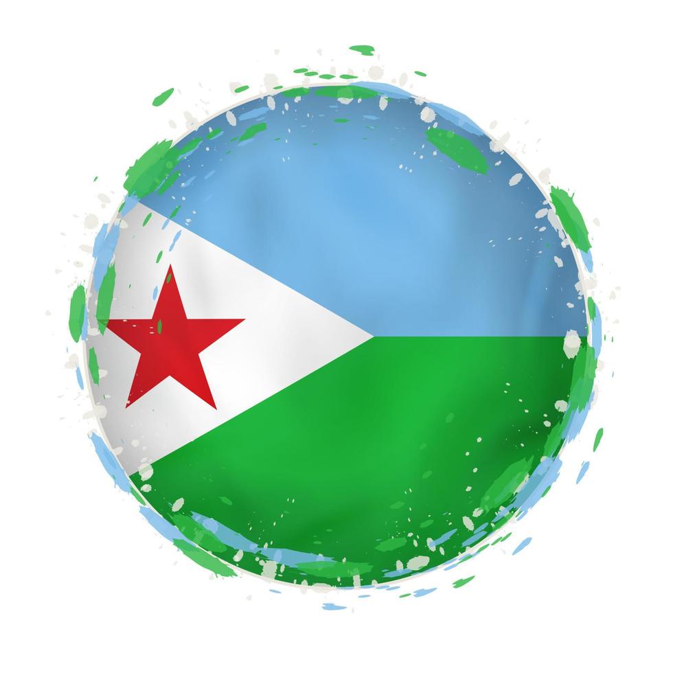 Round grunge flag of Djibouti with splashes in flag color. vector