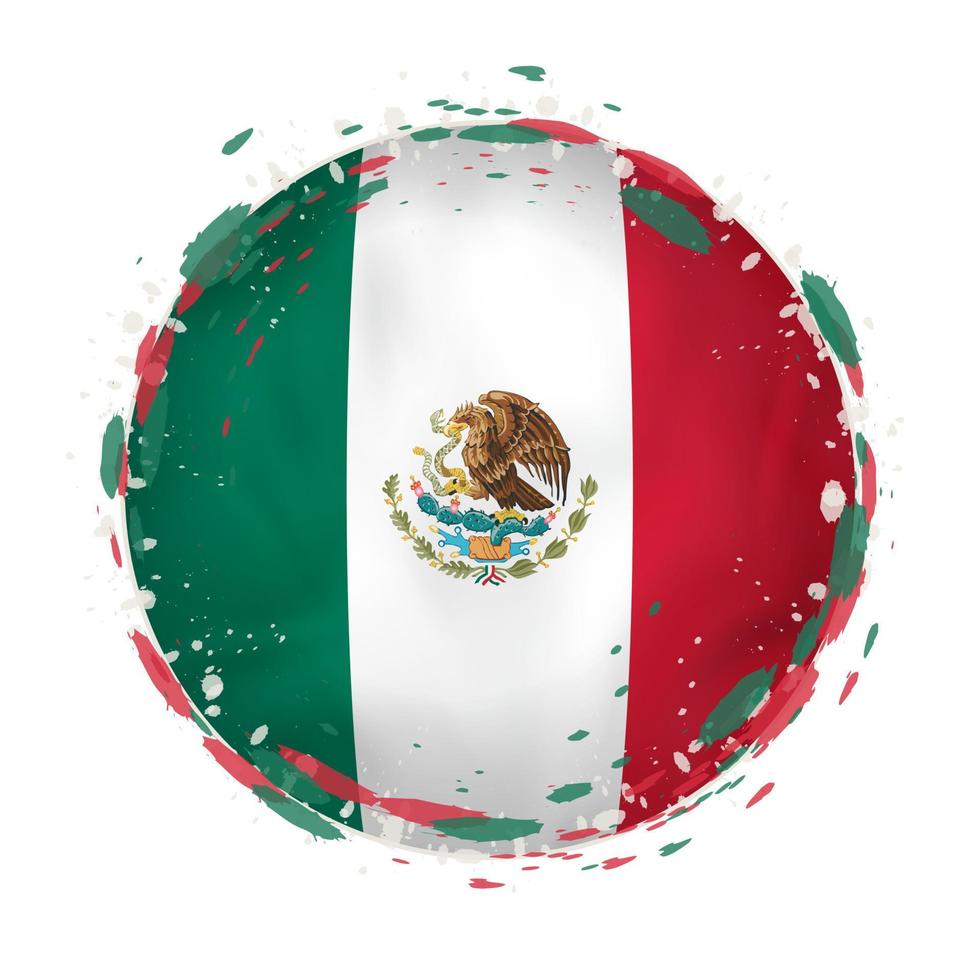 Round grunge flag of Mexico with splashes in flag color. vector