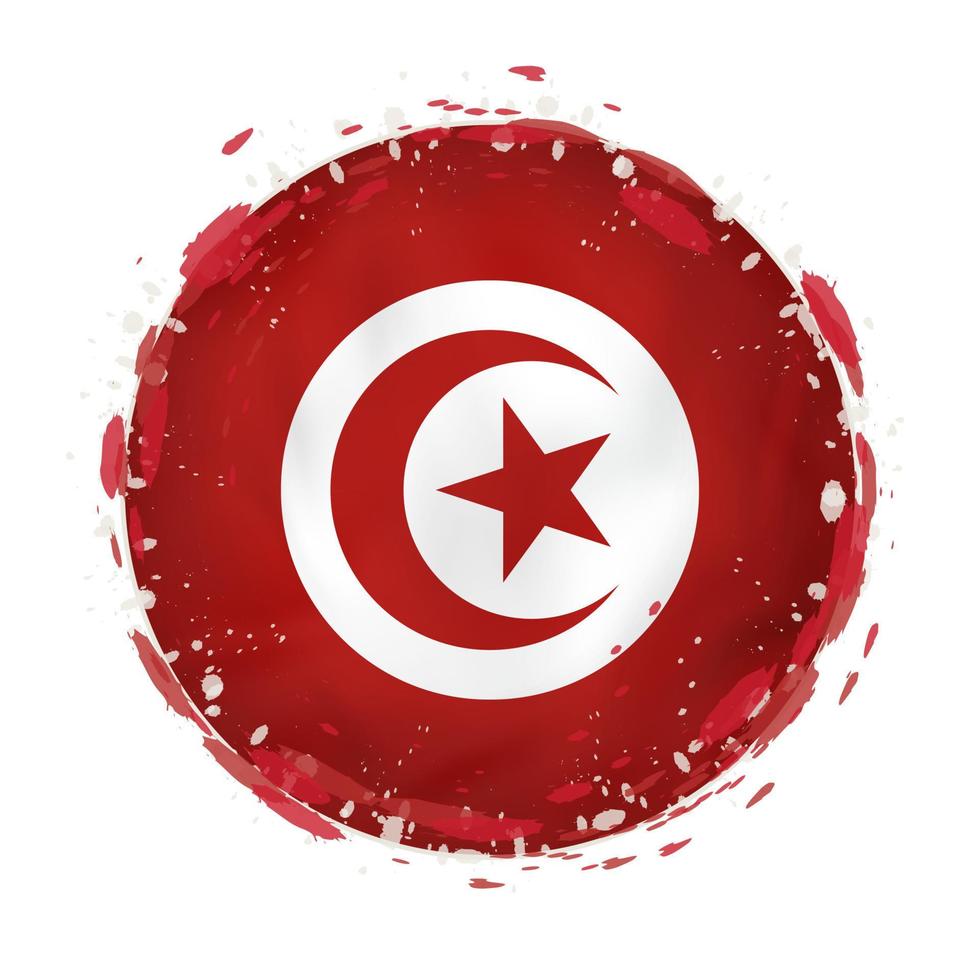 Round grunge flag of Tunisia with splashes in flag color. vector