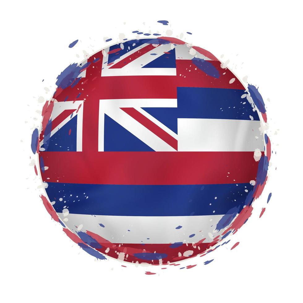 Round grunge flag of Hawaii US state with splashes in flag color. vector