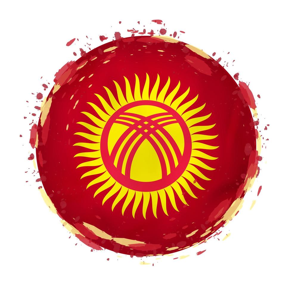 Round grunge flag of Kyrgyzstan with splashes in flag color. vector