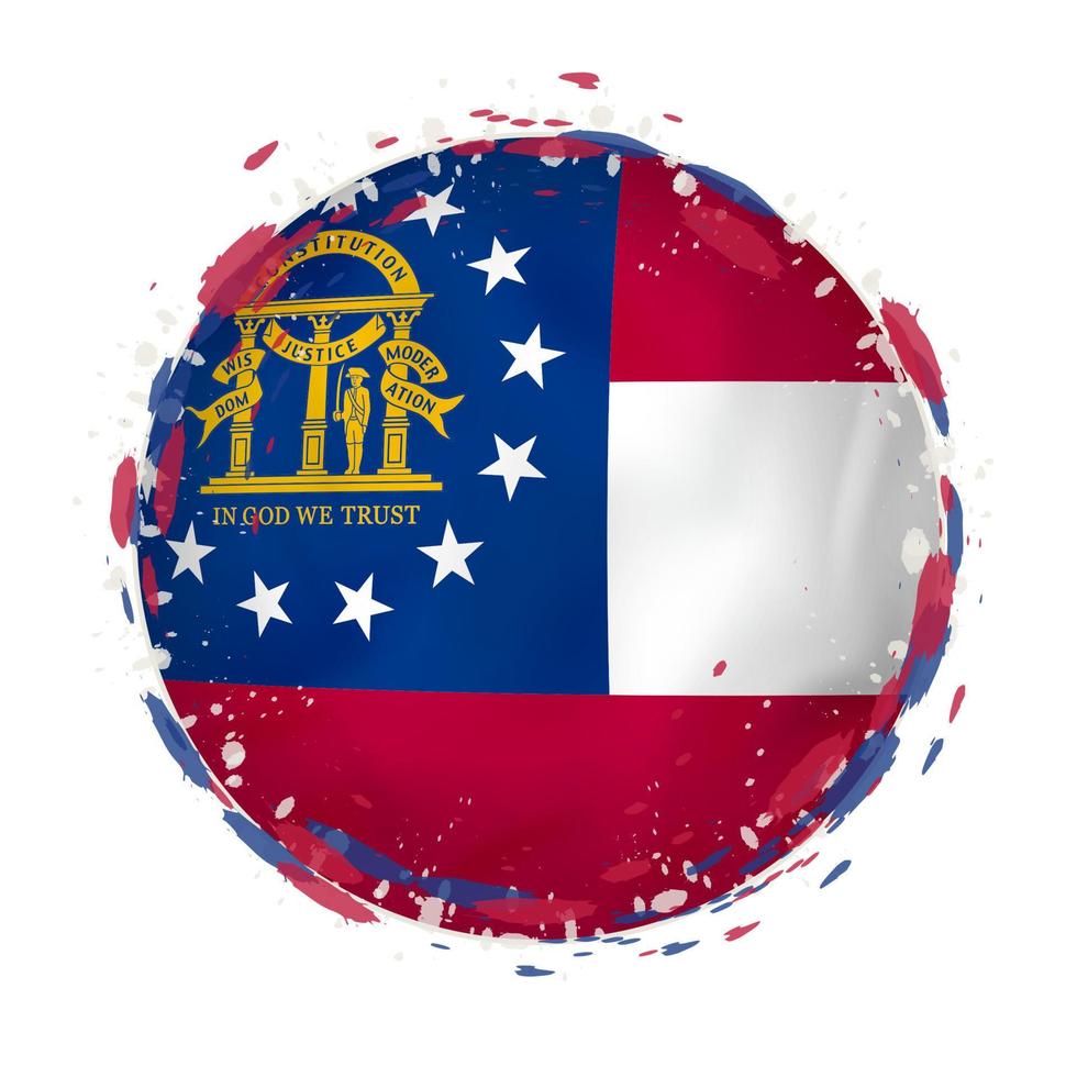 Round grunge flag of Georgia US state with splashes in flag color. vector