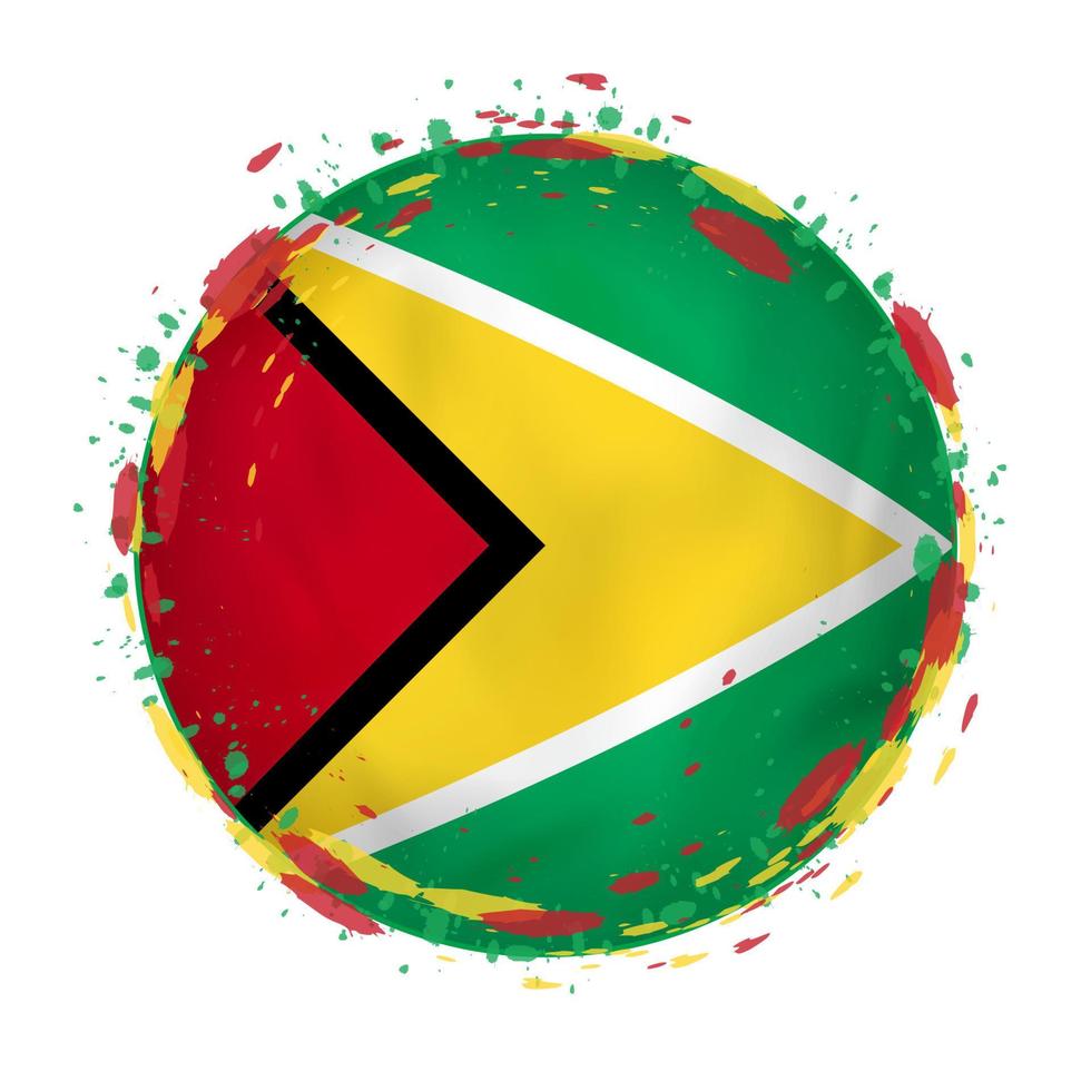 Round grunge flag of Guyana with splashes in flag color. vector