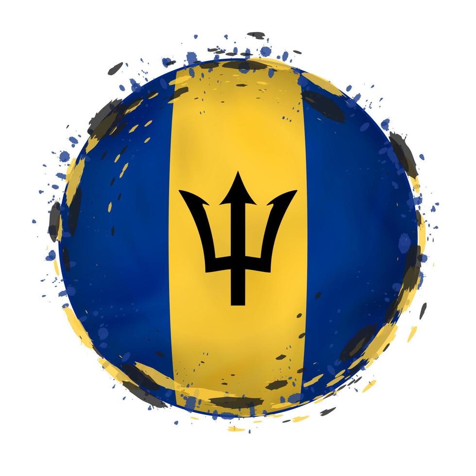 Round grunge flag of Barbados with splashes in flag color. vector