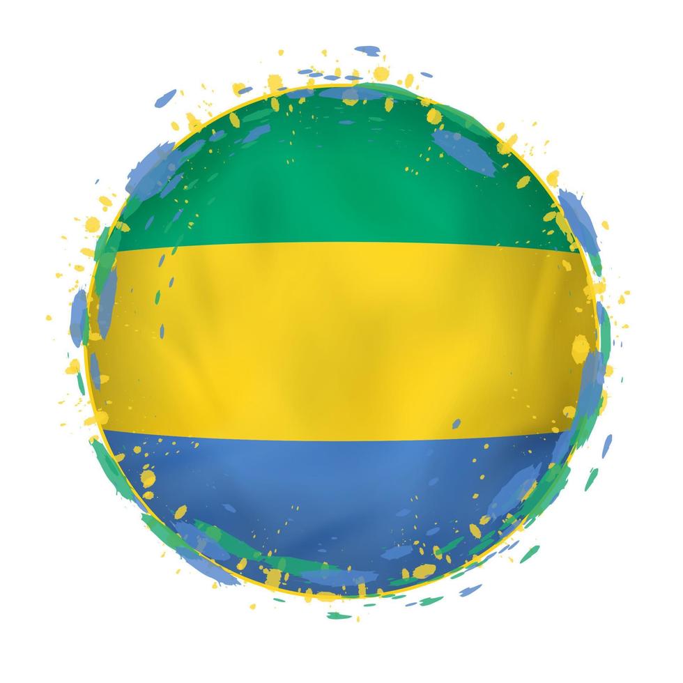 Round grunge flag of Gabon with splashes in flag color. vector