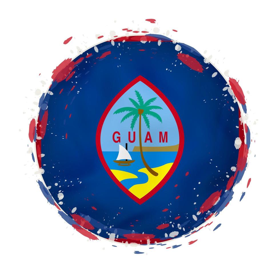 Round grunge flag of Guam with splashes in flag color. vector