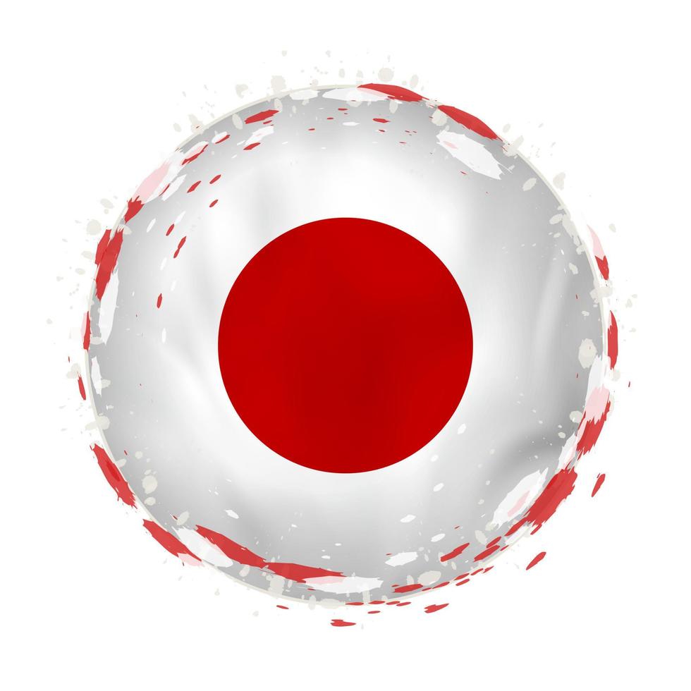 Round grunge flag of Japan with splashes in flag color. vector