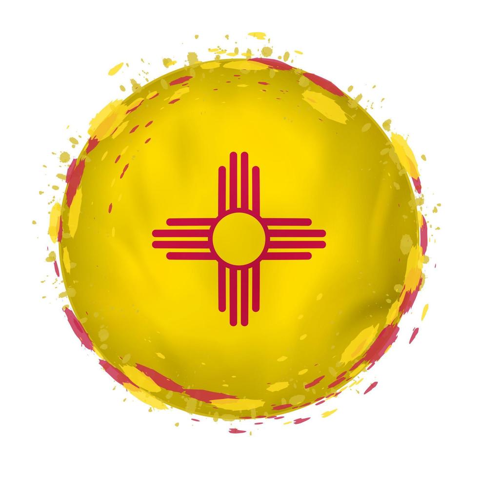 Round grunge flag of New Mexico US state with splashes in flag color. vector