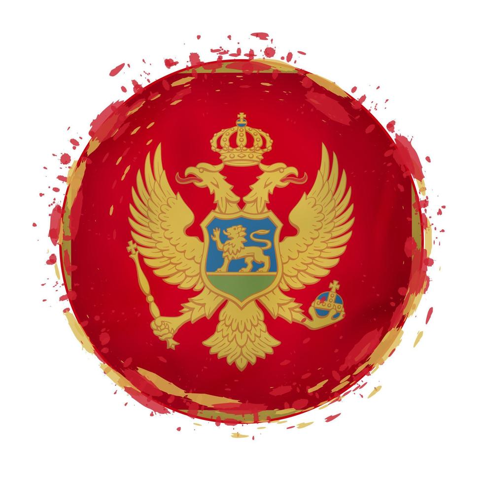 Round grunge flag of Montenegro with splashes in flag color. vector