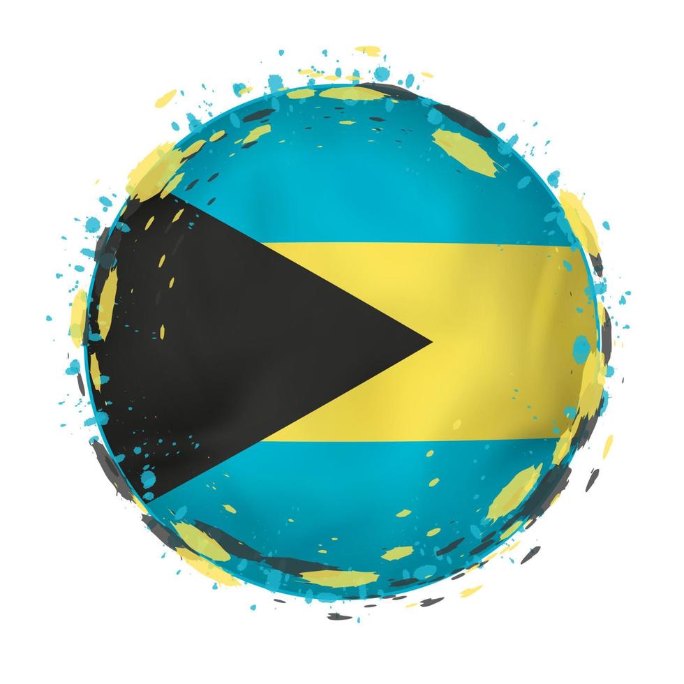 Round grunge flag of The Bahamas with splashes in flag color. vector