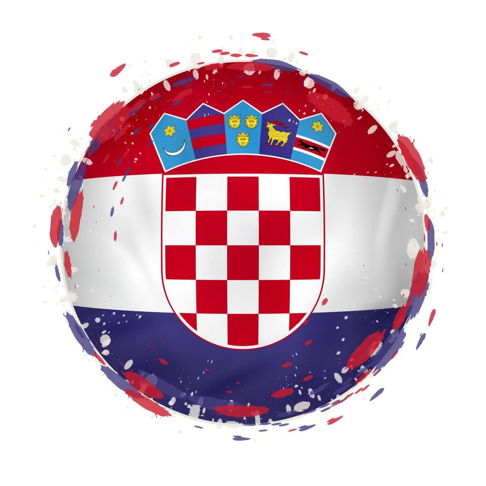Round grunge flag of Croatia with splashes in flag color. vector