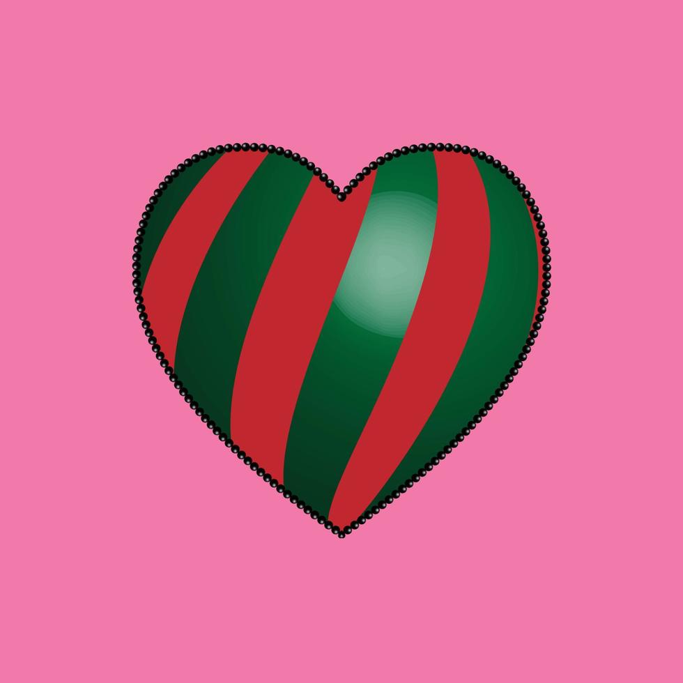 Valentine's day design . Greeting card, poster, banner collection. Heart  green and red with black pearls dots. Vector illustration, layers isolated