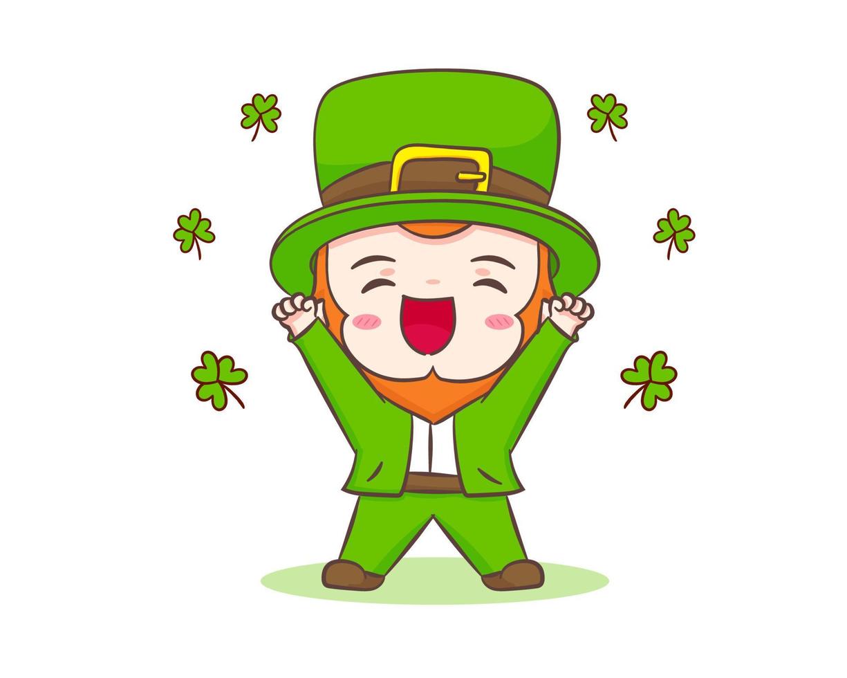 Cute Adorable happy Leprechaun cartoon. Hand drawn chibi character. Happy Saint Patrick's Day concept design. Isolated White background. Vector art illustration.