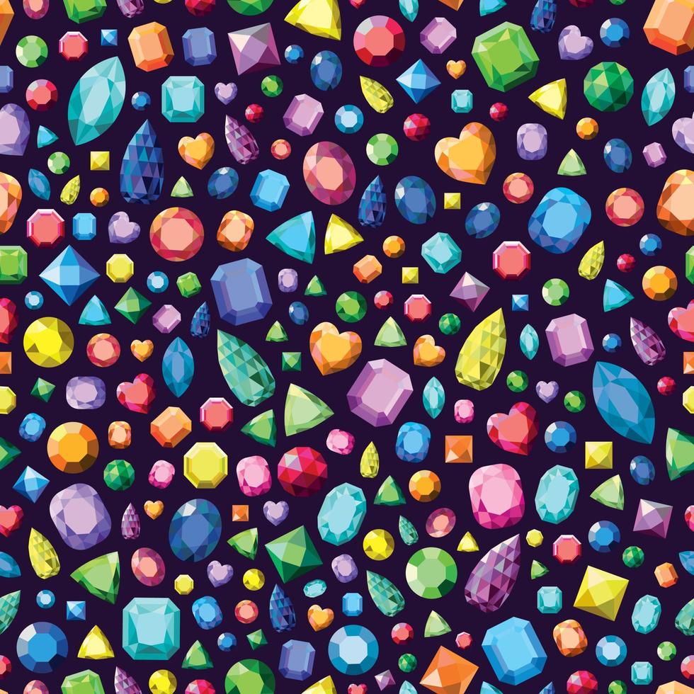 Seamless pattern with various multicolored gemstones. vector