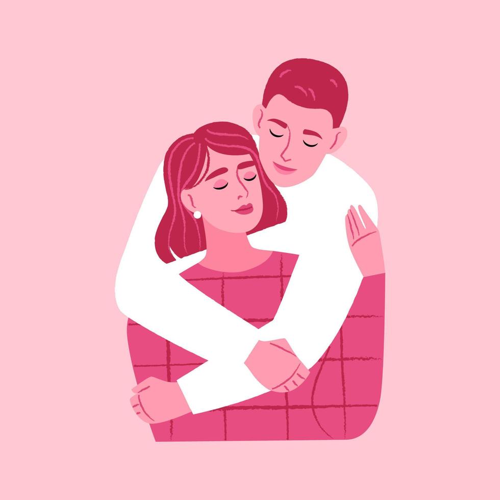 Happy couple hugging. Love, support and trust concept. Flat vector illustration.