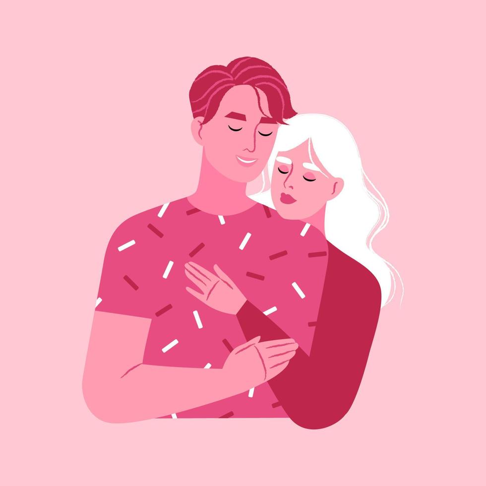 feliz pareja abrazándose. concepto de amor, apoyo y confianza. ilustración vectorial plana. vector