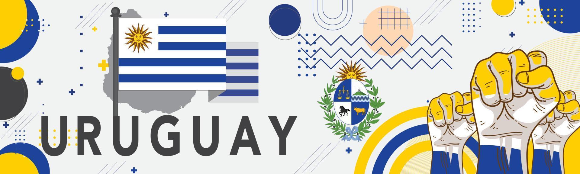 bandera Uruguay nacional día con uruguayo bandera colores tema antecedentes y geométrico resumen retro moderno azul blanco amarillo diseño. uruguayo gente. Deportes juegos partidarios vector ilustración.