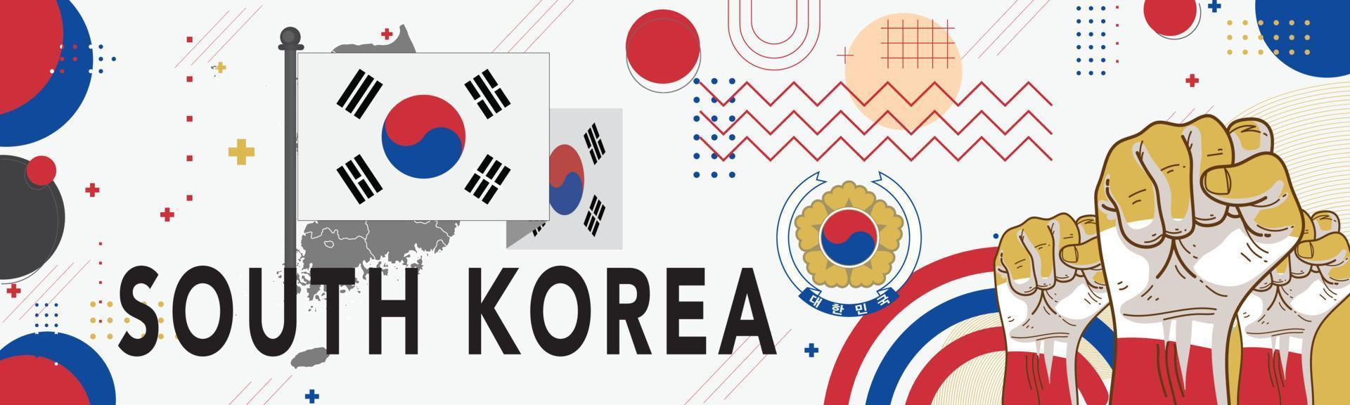 Banner South Korea national day with South Korean flag colors theme background and geometric abstract retro modern blue red white design. Korean people. Sports Games Supporters Vector Illustration.