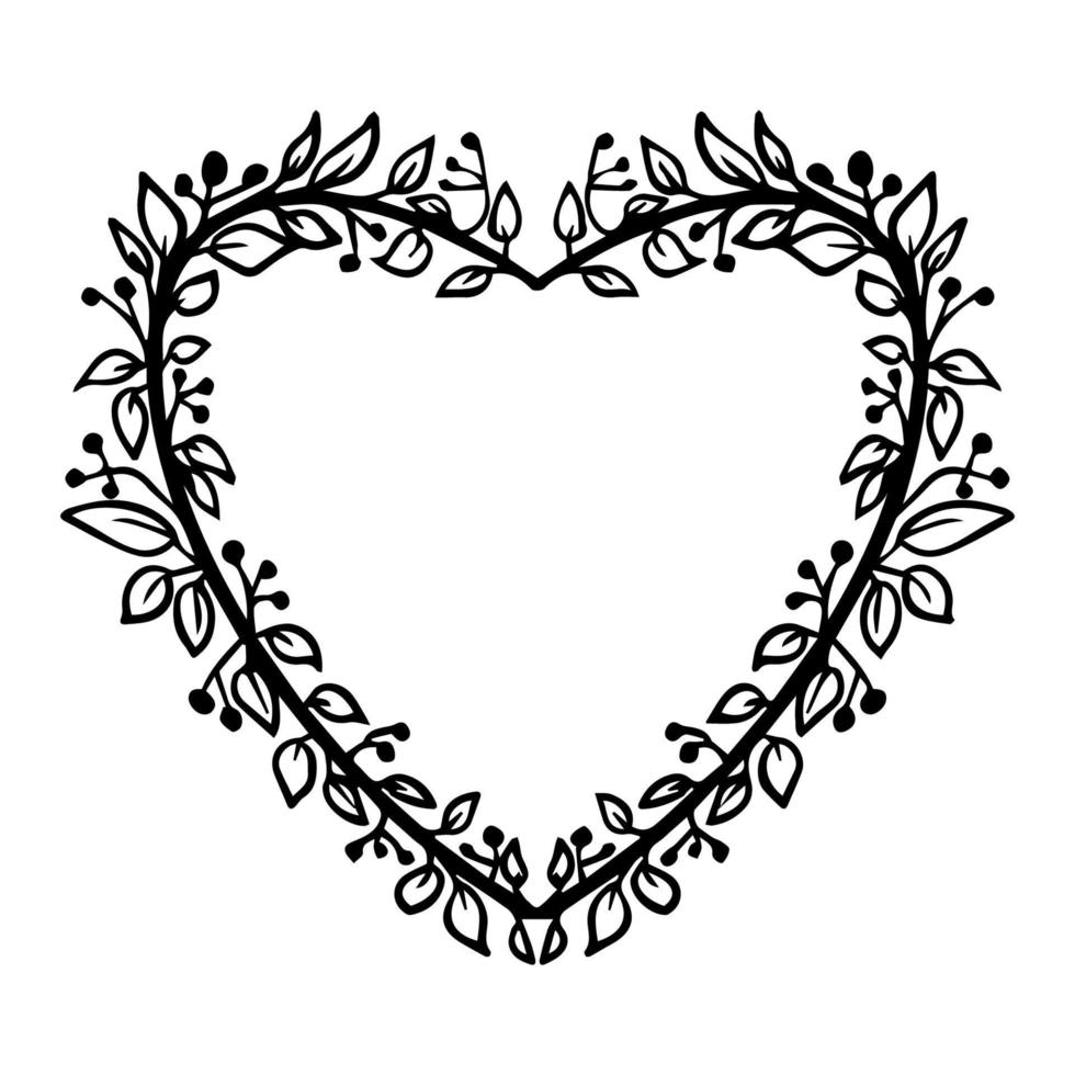 Doodle elegant heart frame, border monogram in doodle style isolated on white background. Vector illustration