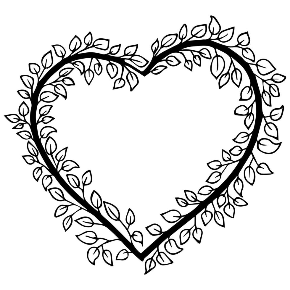 Doodle elegant heart frame, border monogram in doodle style isolated on white background. Vector illustration