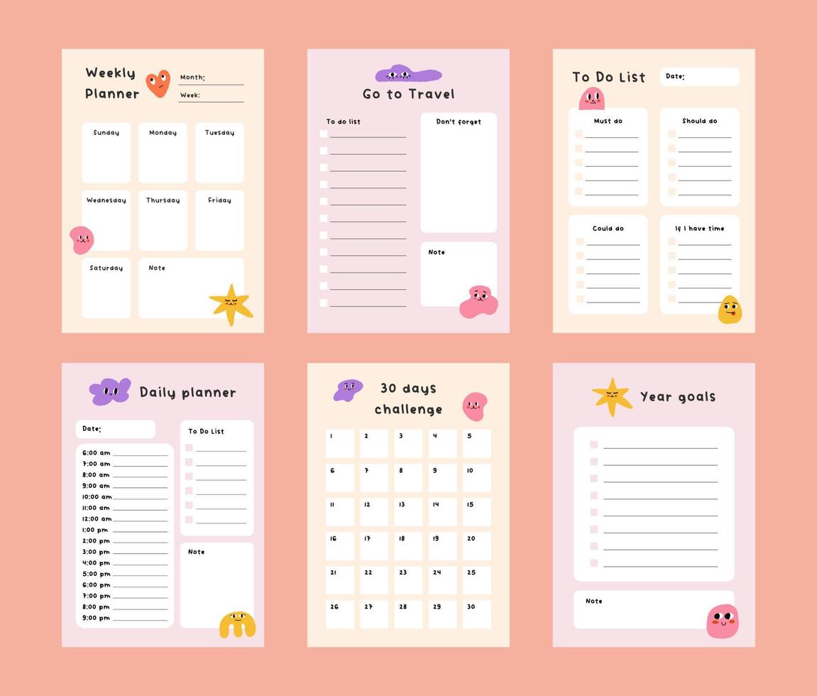 Collection of planners and to do lists vector