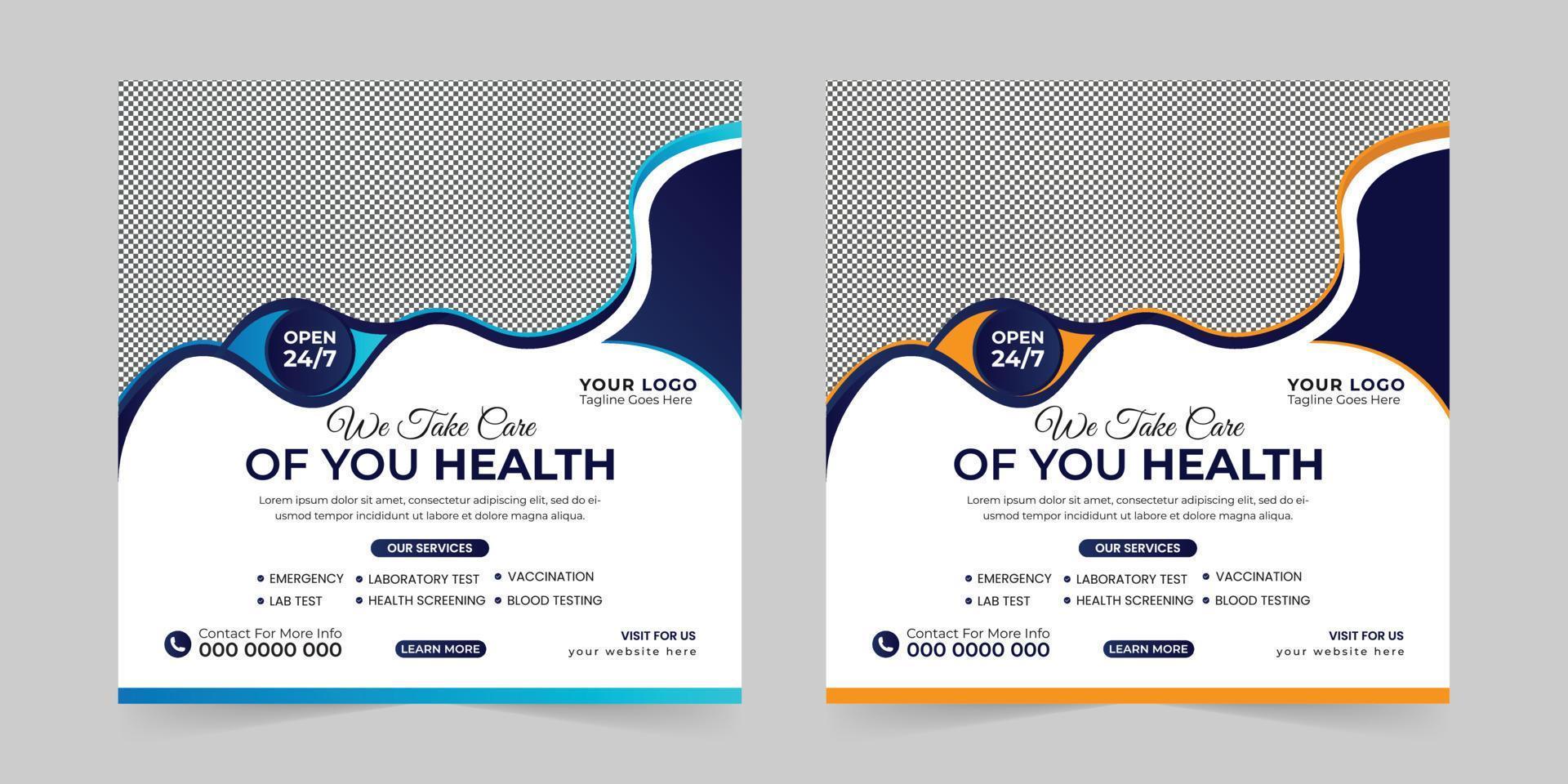 Medical healthcare square social media post, promotion web banner ads sales and discount banner vector template Design.