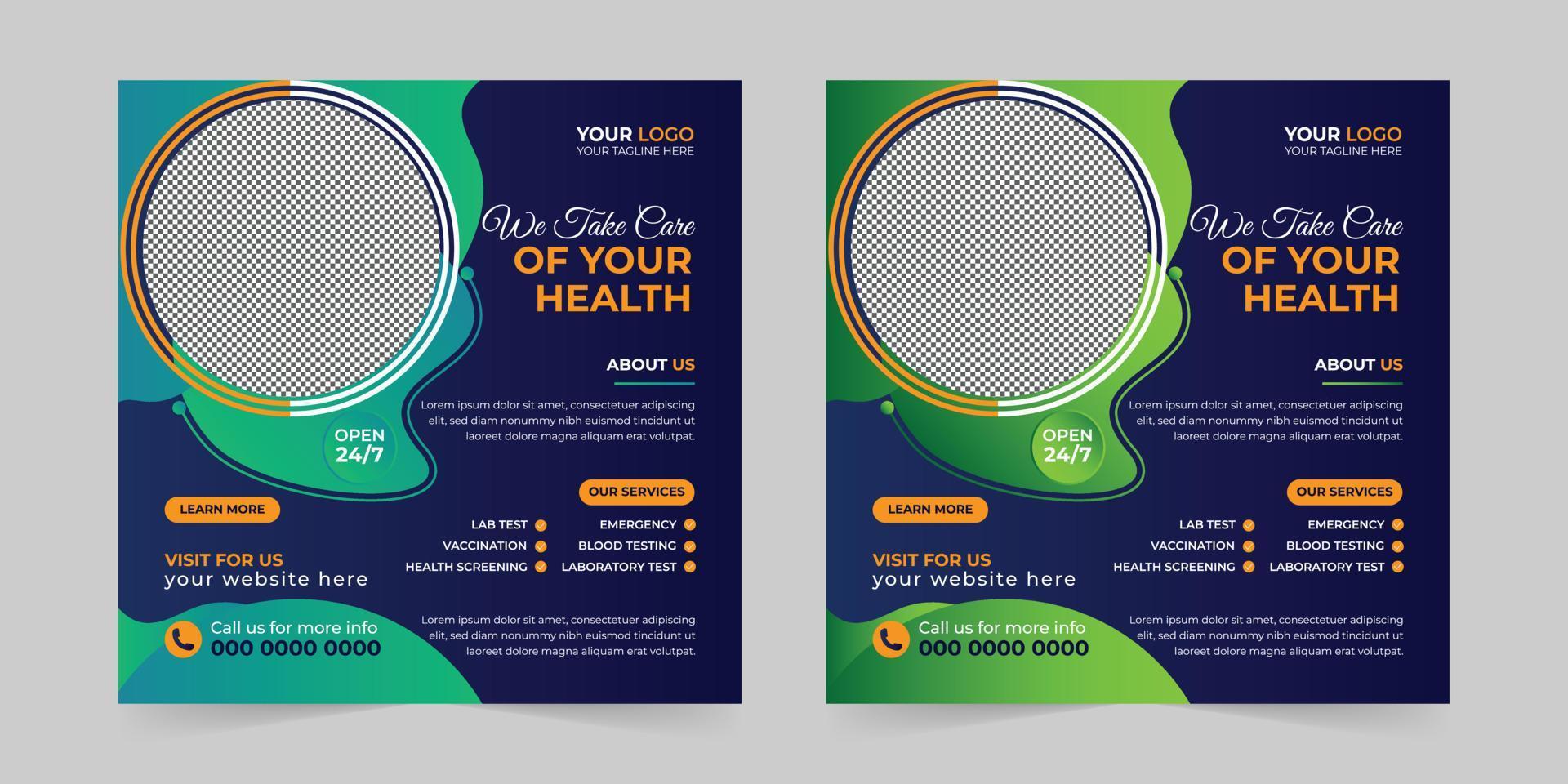 Medical healthcare square social media post, promotion web banner ads sales and discount banner vector template Design.