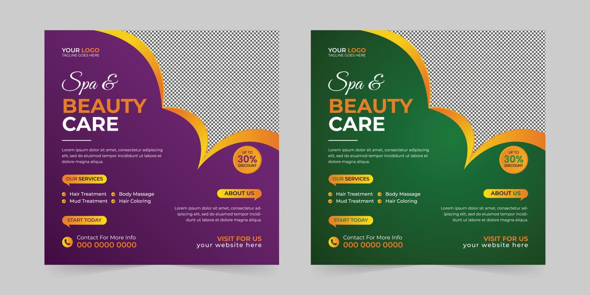 Modern Spa Beauty Center social media post, Digital marketing promotion ads sales and discount web banner vector template design