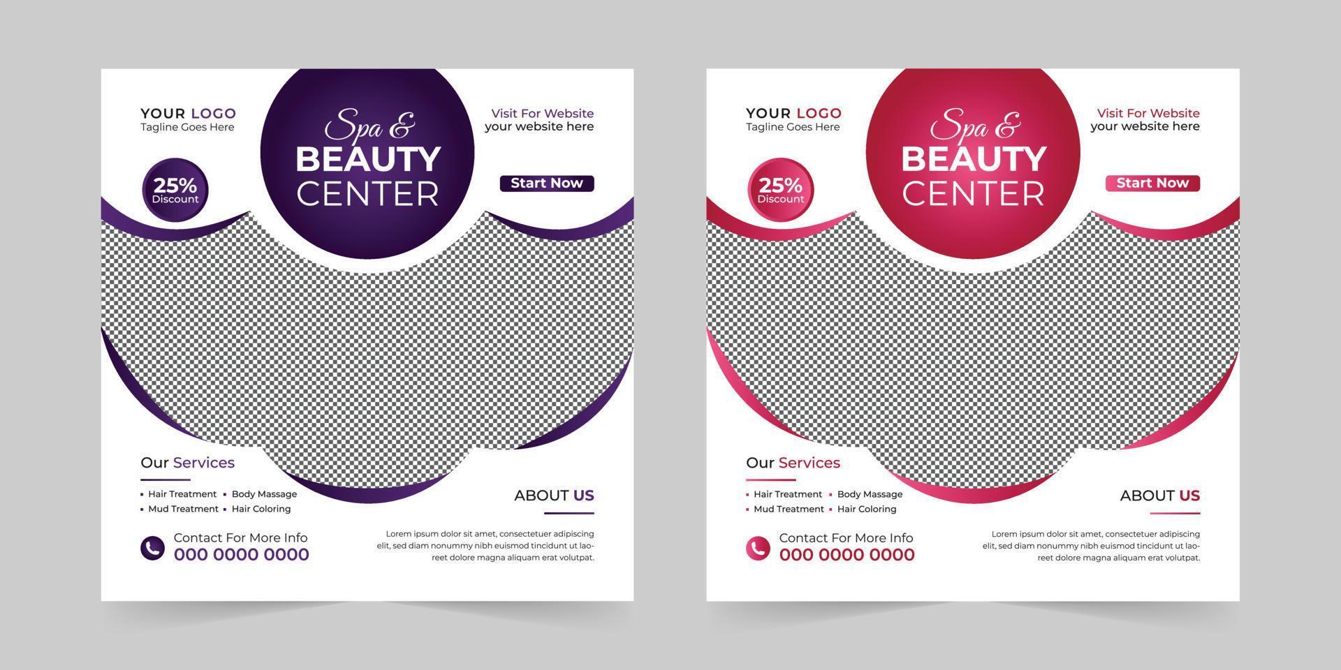 Modern Spa Beauty Center social media post, Digital marketing promotion ads sales and discount web banner vector template design