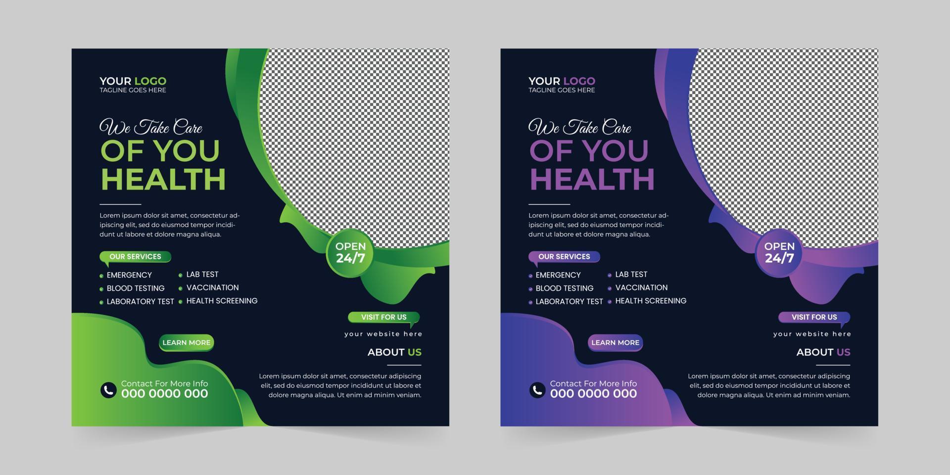 Medical healthcare square social media post, promotion web banner ads sales and discount banner vector template Design.