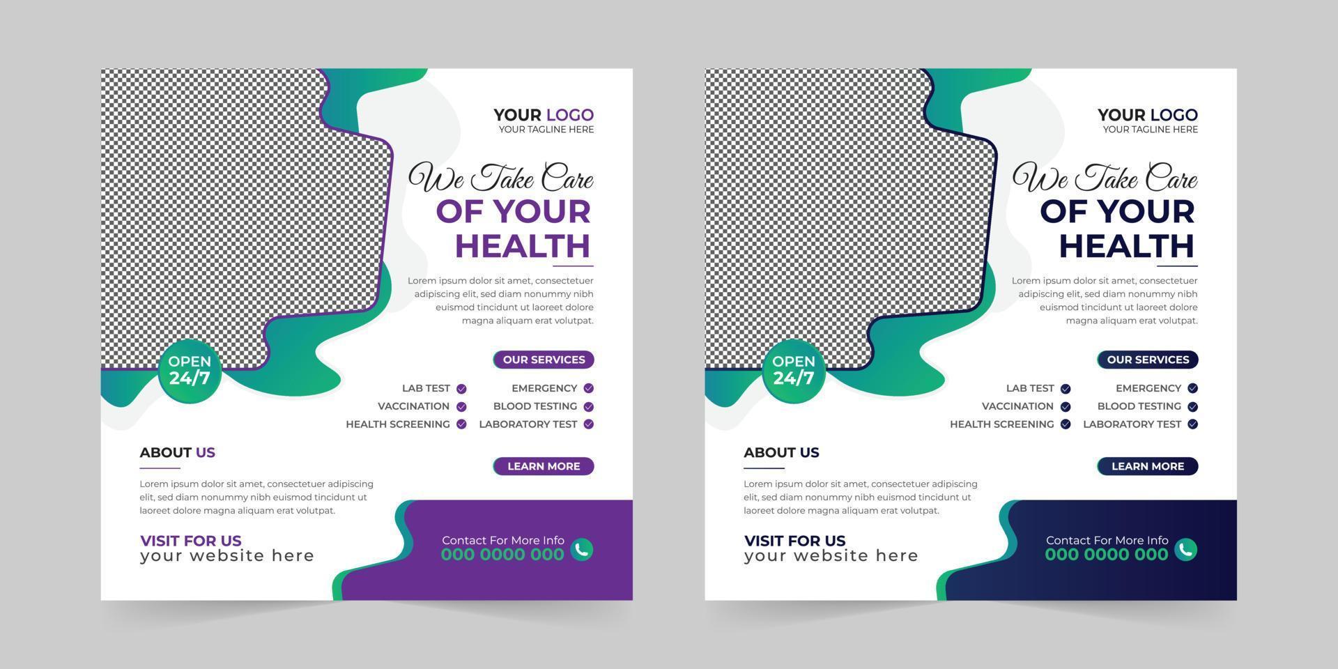Medical healthcare square social media post, promotion web banner ads sales and discount banner vector template Design.