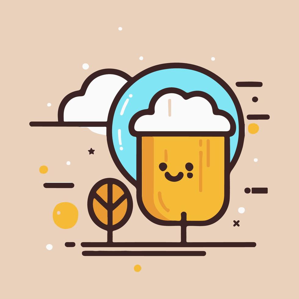 Glass of beer cartoon illustration. Beverage doodle concept. vector
