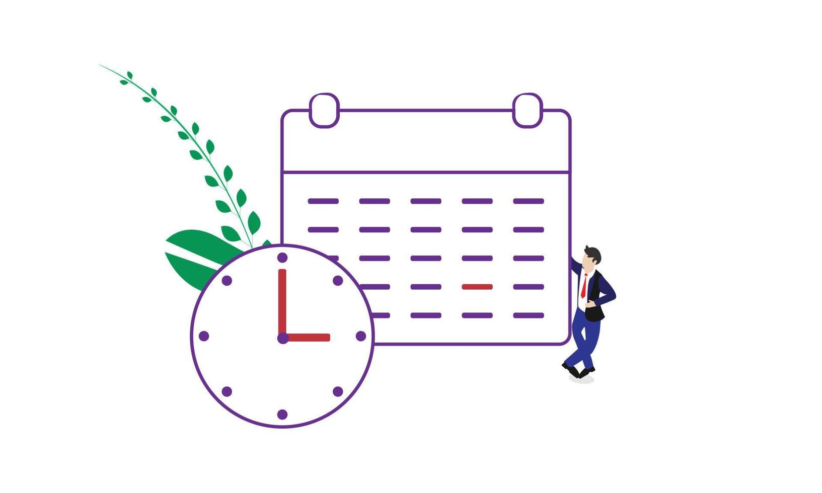 hora administración concepto. empresario y reloj. vector