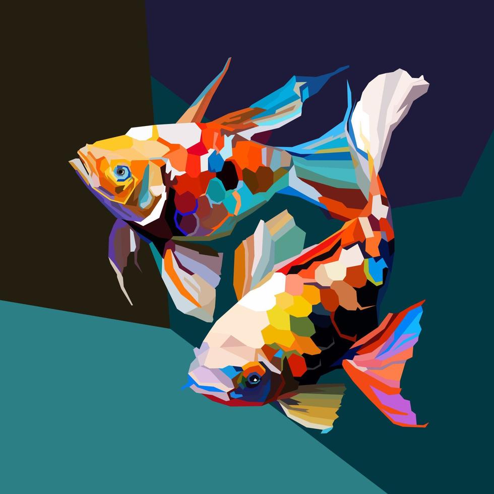 2 koi fish drawn using WPAP art style vector