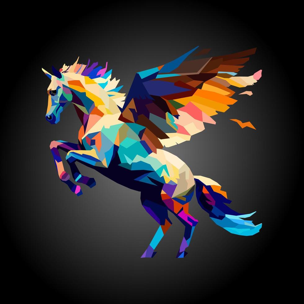 winged horse, pegasus, drawn using WPAP art style, pop art, vector illustration.