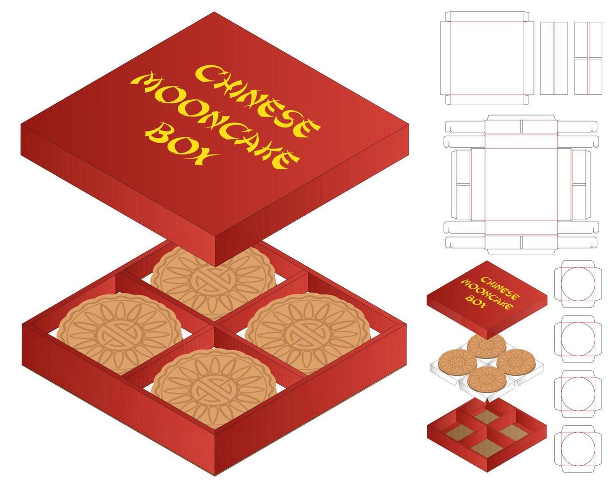 Chinese Moon Cake Box packaging die cut template design. vector