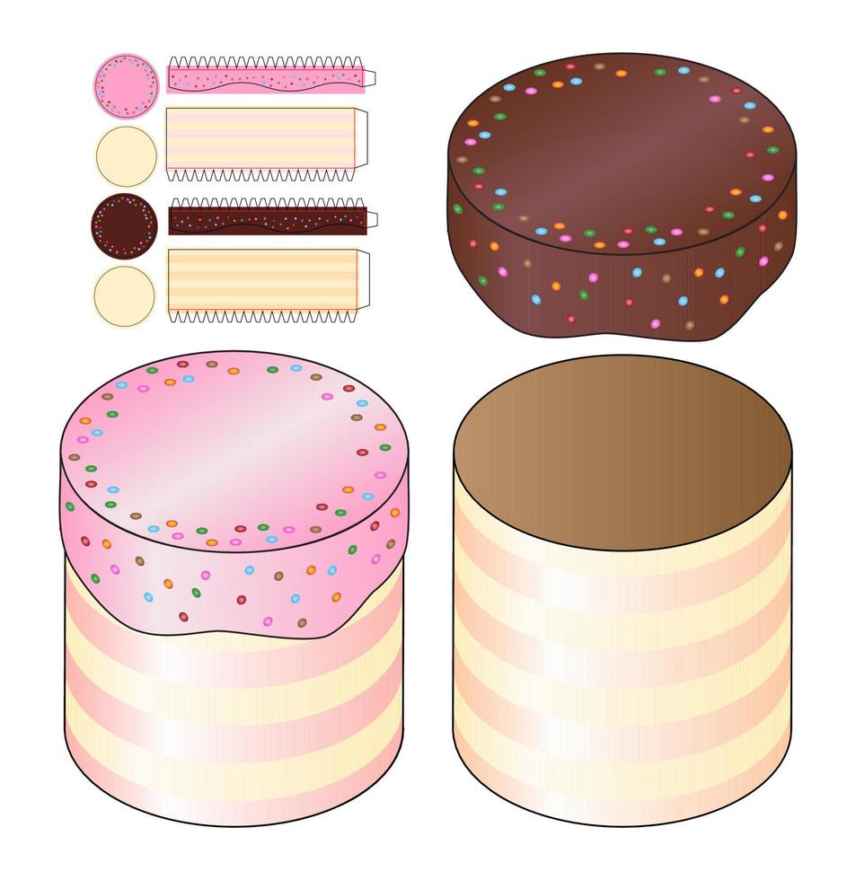 Round Cake Box packaging die cut template design vector